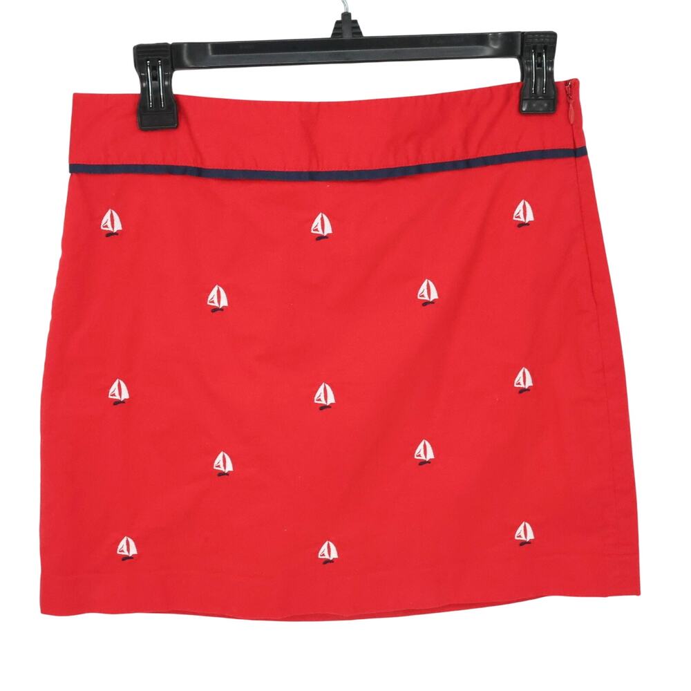 Vineyard Vines Skirt Womens 0 Red Mini Cotton Embroidered Sailboats Beach